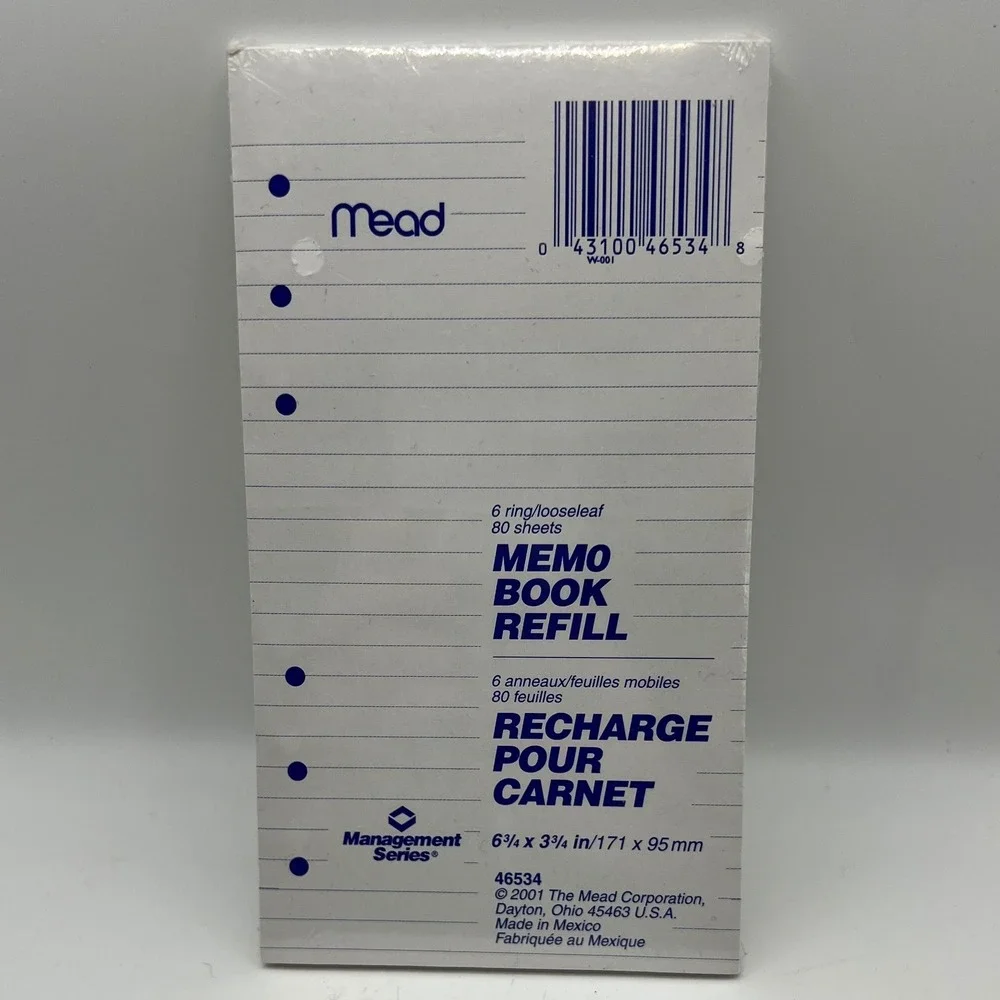 Mead Memo Book Refill Management Series 6.75 x 3.75 inches Sealed 2001 VTG